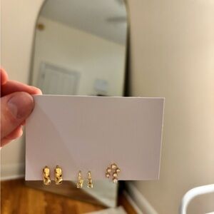 Gold Tone 3-Pair Earring Set - Hoops, Huggies & Studs